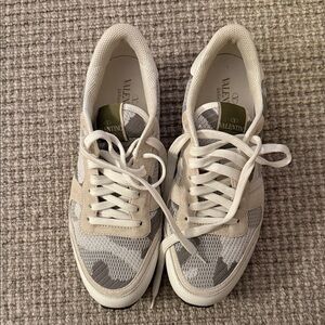 Valentino Women's Camouflage Gray and Cream Sneakers